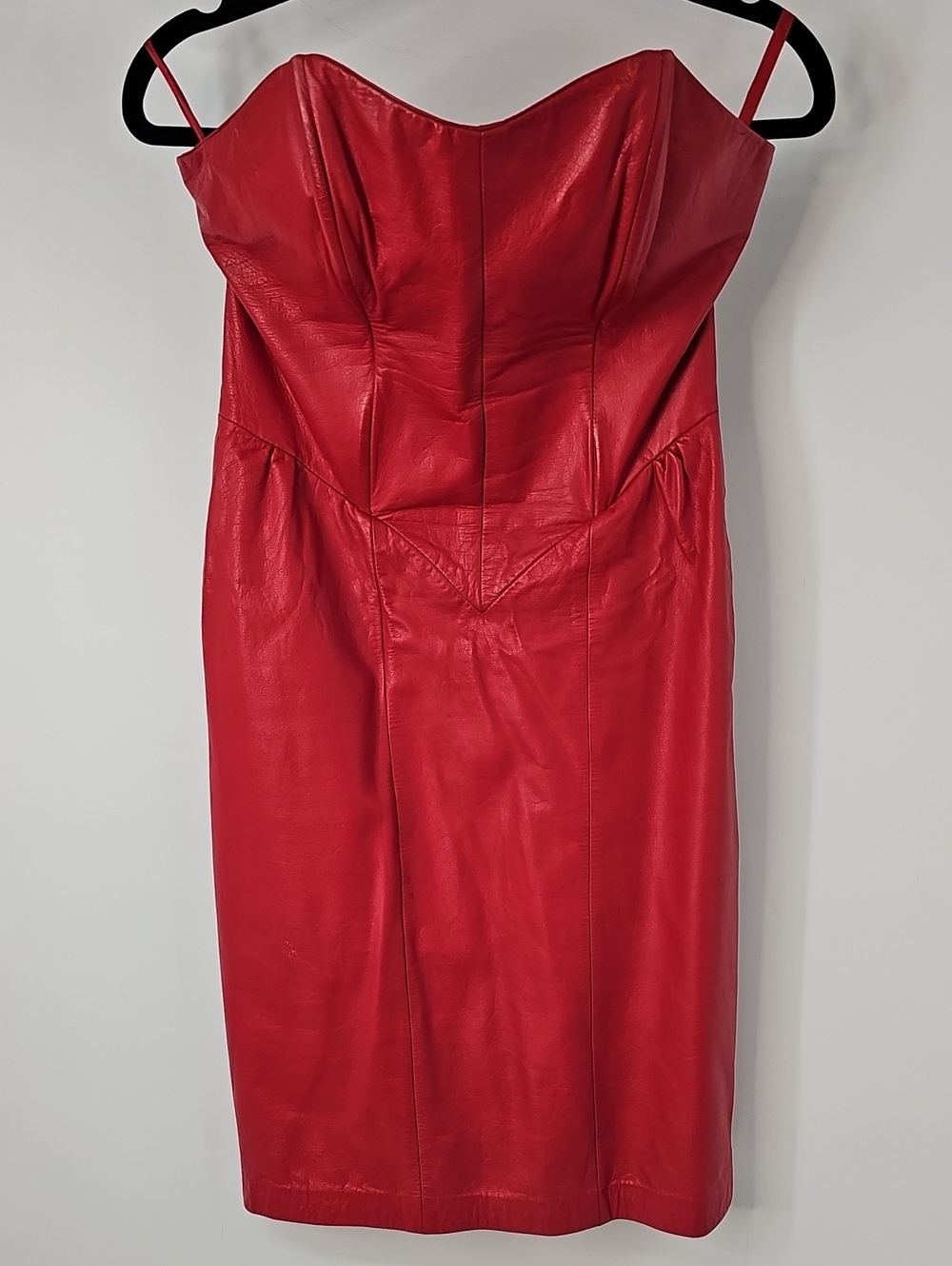 Wilson's Strapless Red 100% Leather Sweetheart Neckline Smocked Back Dress Y2K - Picture 7 of 14